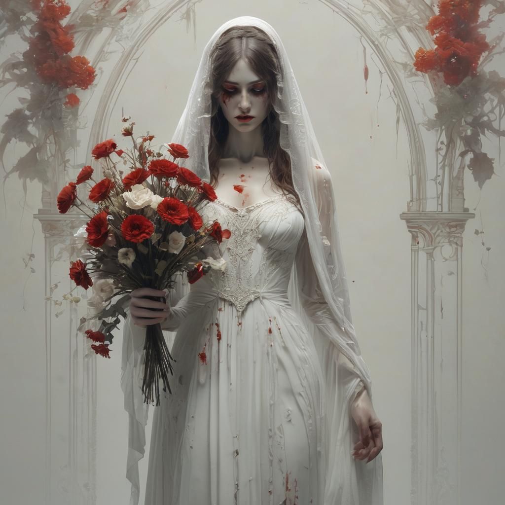 Ghost Bride in Dark Fantasy Art Nouveau Style