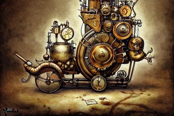 Steampunk Snail Honey Machine, Detailed Fantasy Art