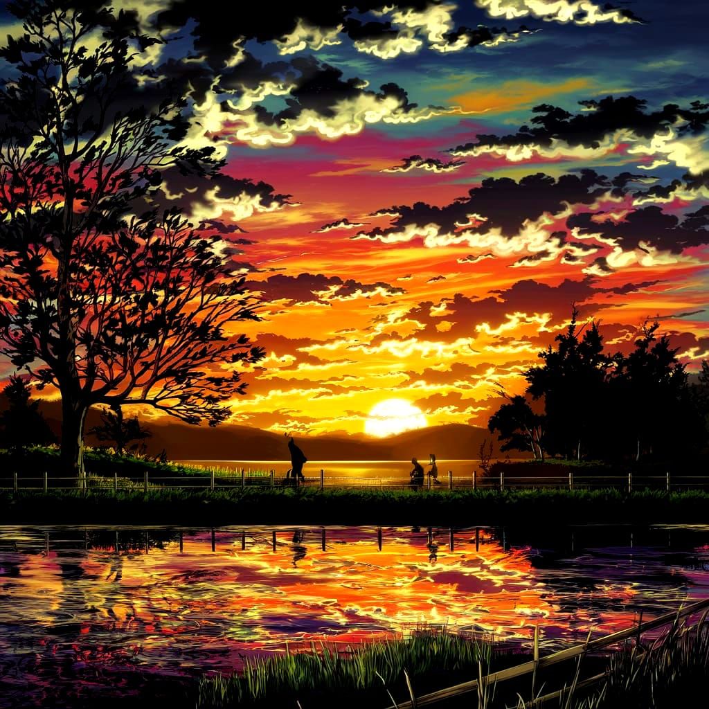 Breathtaking Sunset in Anime Art Style