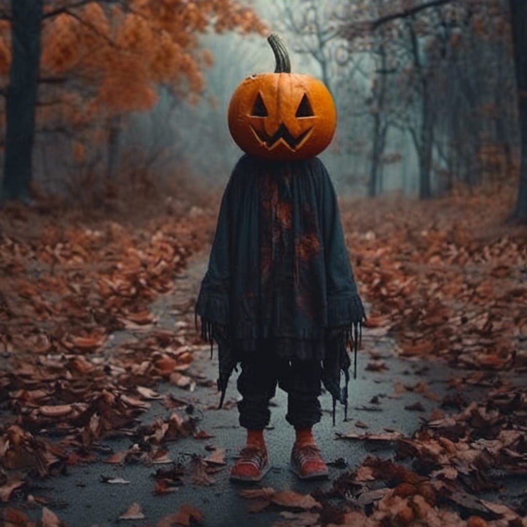 Anime Boy with Pumpkin Head: Detailed Matte Painting