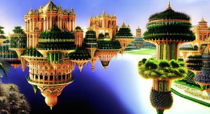 Hyperrealistic Hanging Gardens of Babylon, Photorealistic Im...