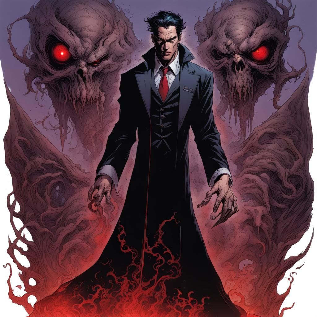 Eldritch Villain with Dark Magic and Red Eyes