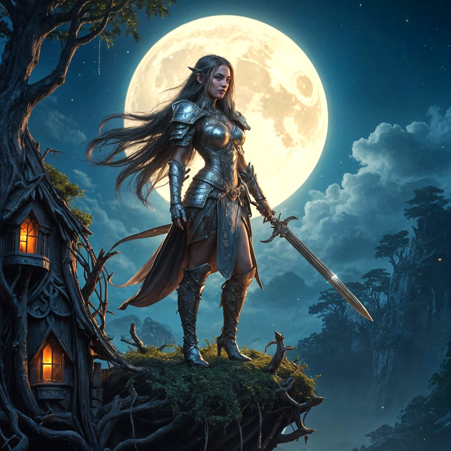 Muscular Elf Goddess in Treehouse, Warhammer 40k Style