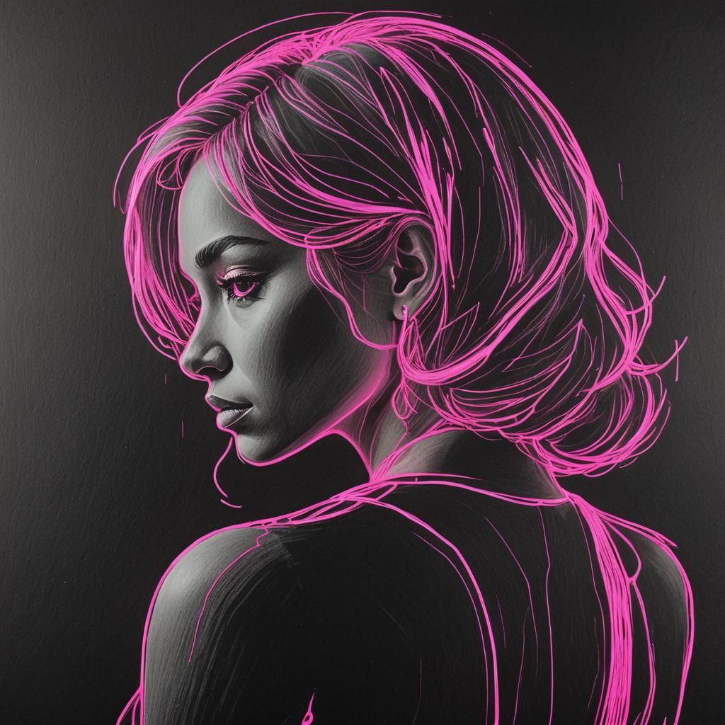 Neon Portrait Sketch on Black Paper