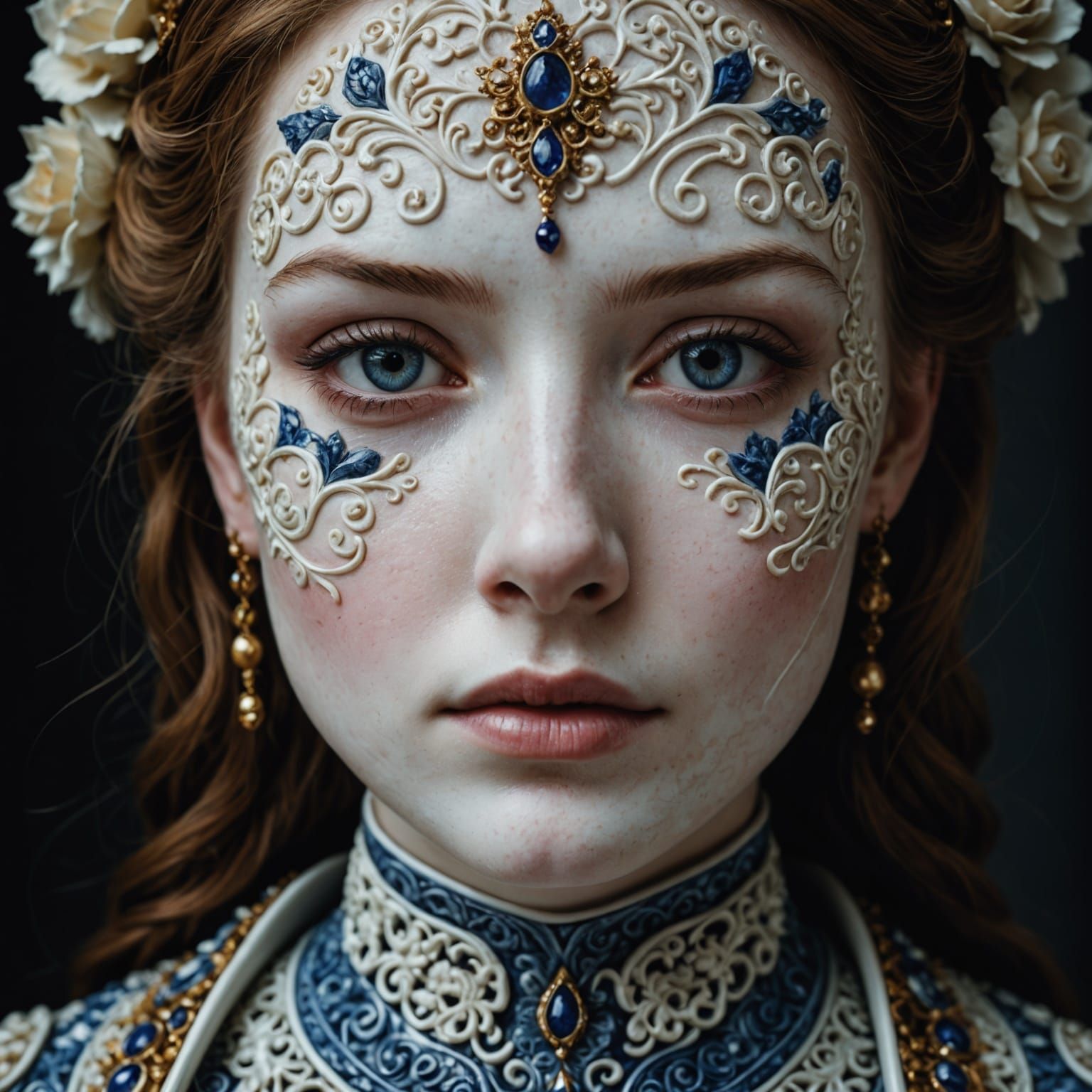 Hyperrealistic Porcelain Portrait in Cinematic Mood