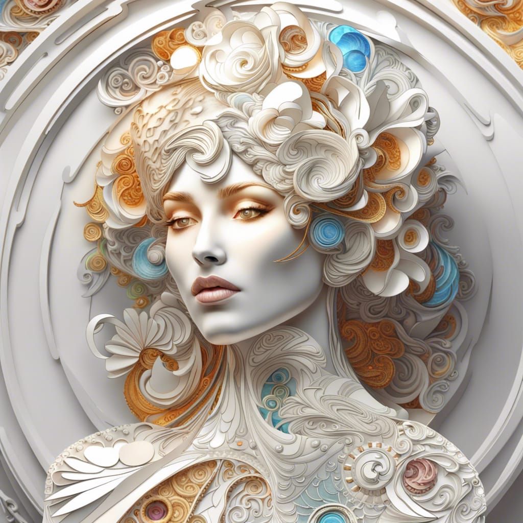 Fantasy Supermodel Portrait in 3D Paper Patchwork Style