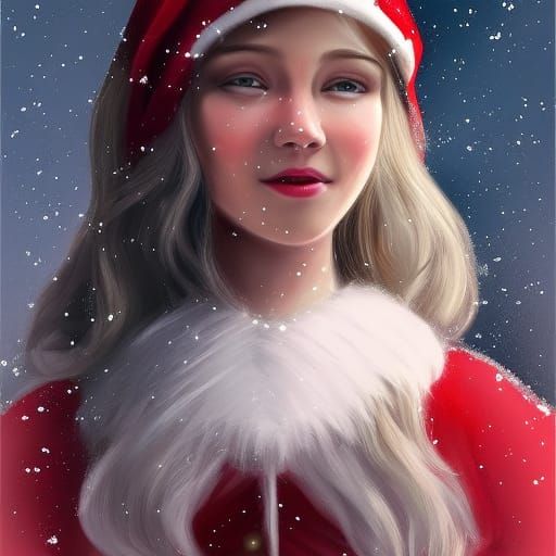 Festive Santa Girl Portrait in Hyperdetailed Style