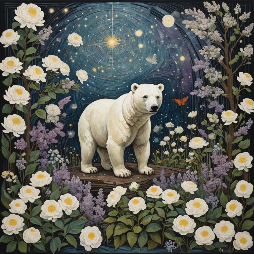 Polar Bear in Floral Labyrinth: Hyperrealistic Concept Art