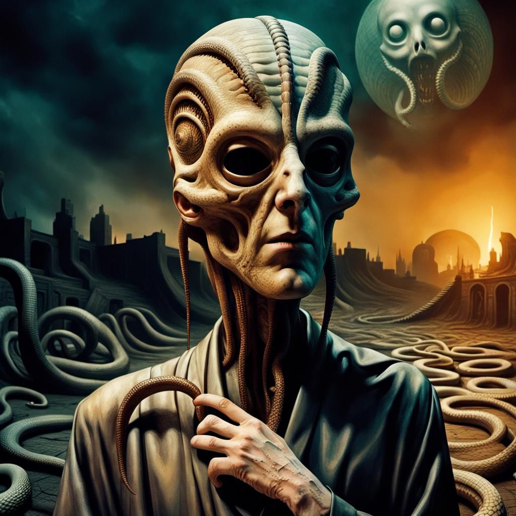 Cult Meeting with Masks: Lovecraftian Modern Art