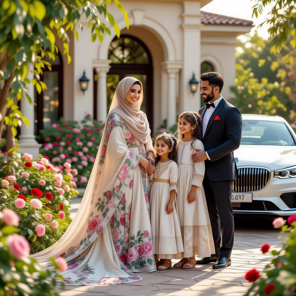 Graceful Woman in Vibrant Hijab and Elegant Dress