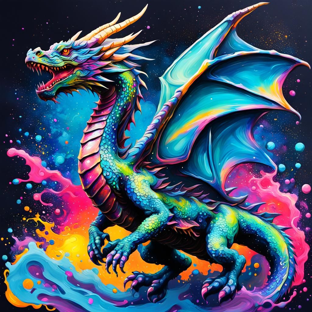 Galaxy Dragon in Flight: Graffiti Art