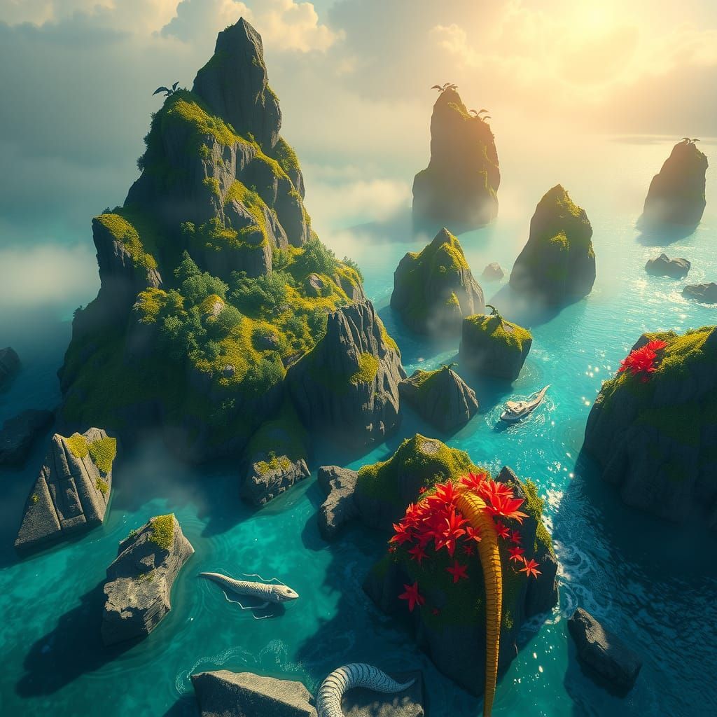 Lush Islands in Turquoise Waters: Fantasy Landscape