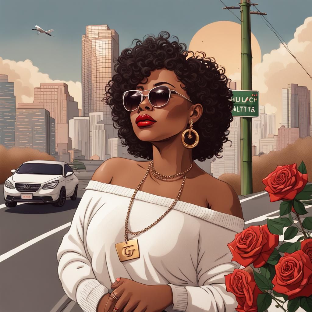 Hyperrealistic Portrait of Woman with Gold Earrings and Rose...