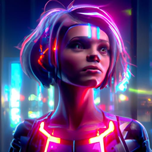 Cyberpunk Girl Portrait in 3D Rendered Style