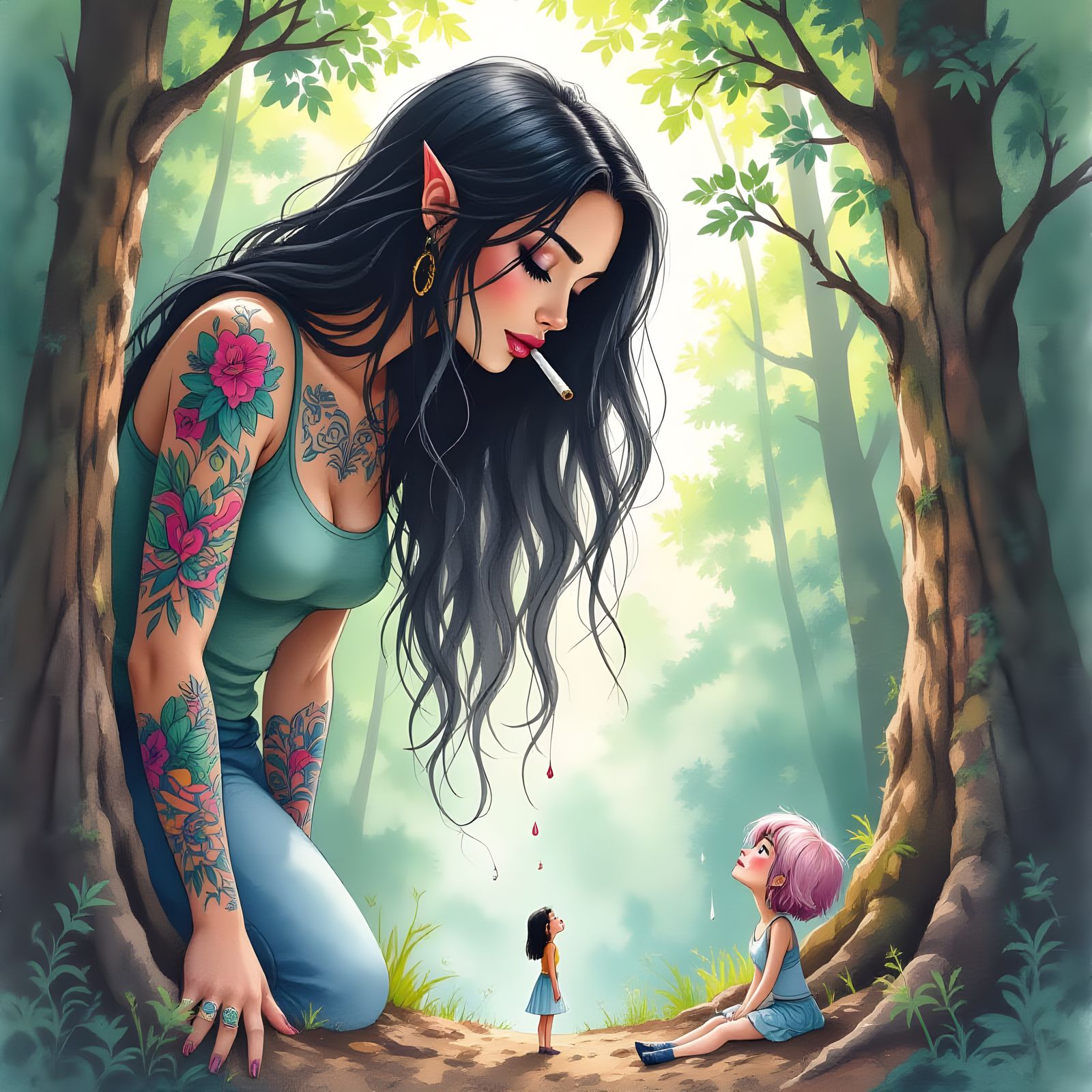 Smug Giantess in Watercolor Style