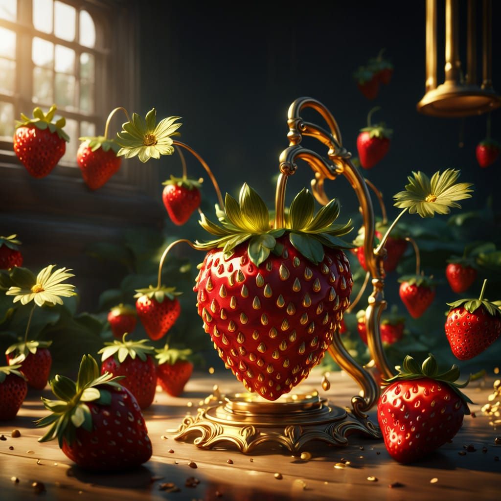 Fantastical Strawberry Scene in Vivid Colors