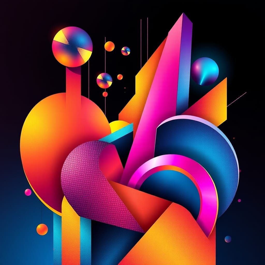 Dynamic Abstract Shapes in a Retro-Futuristic Composition