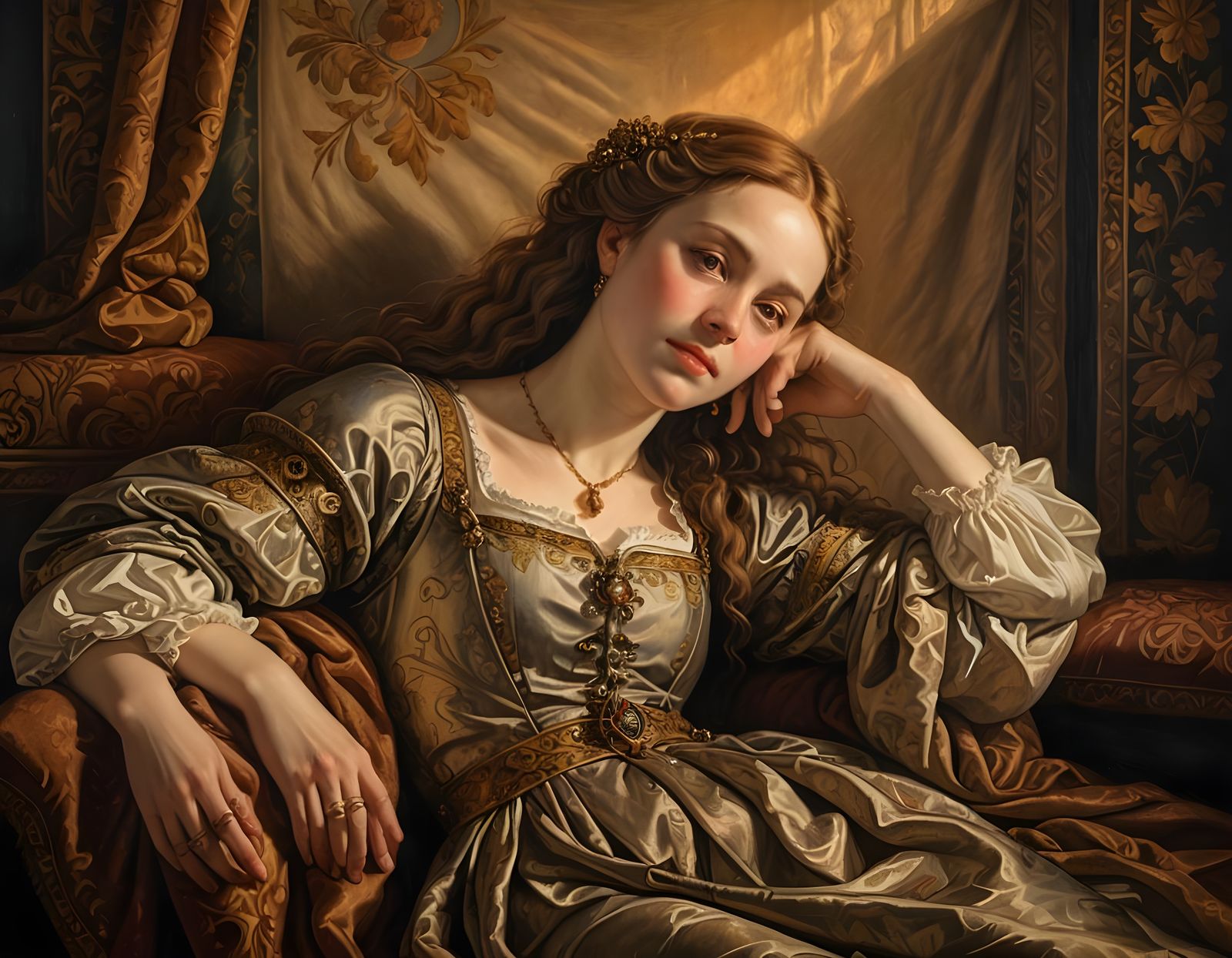 Elegant Renaissance Woman in Soft Golden Light