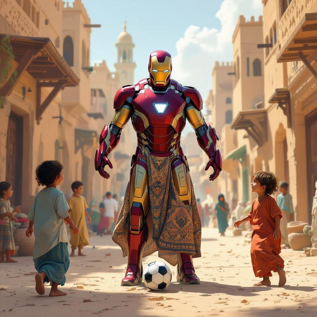 Iron Man Plays Football in Arabian Street
