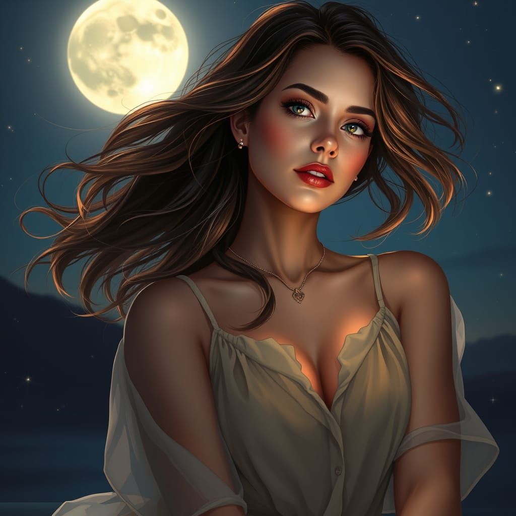 Ethereal Nighttime Portrait in Hyperrealistic Style