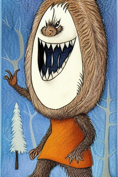 Monster Carol in Magic Forest: Storybook Illustration