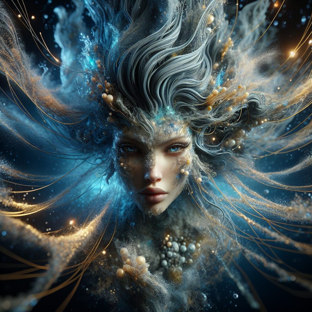Water Elemental Mermaid in Liquid Sand and Bubbles