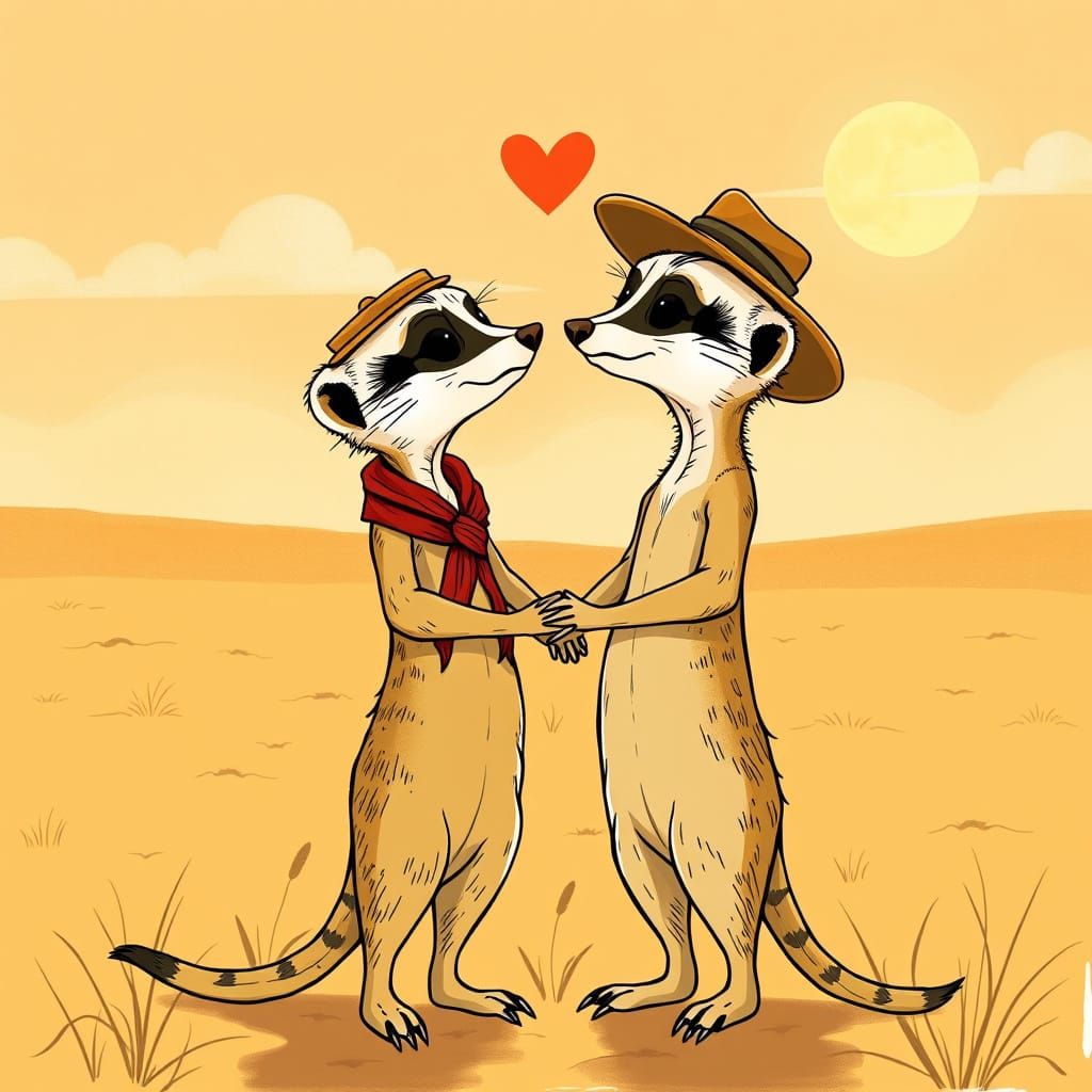 Whimsical Meerkat Lovers in a Sun-Kissed Savannah