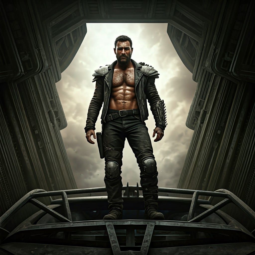 Post-Apocalyptic Warrior in Gritty, High-Contrast Style