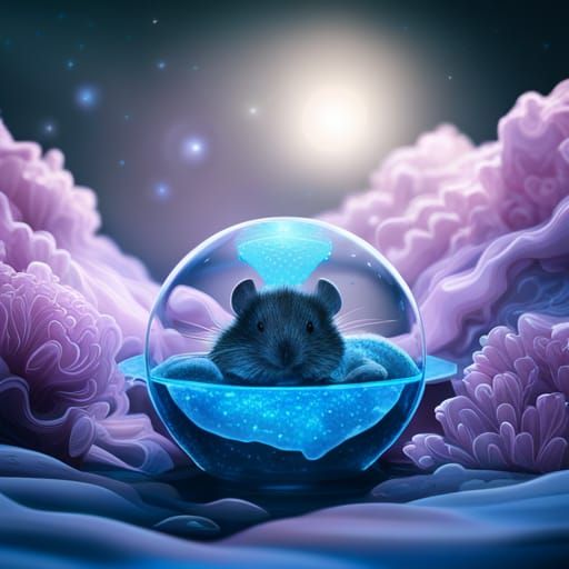 Mouse Beauty Asleep in Bioluminescent Glass Sarcophagus