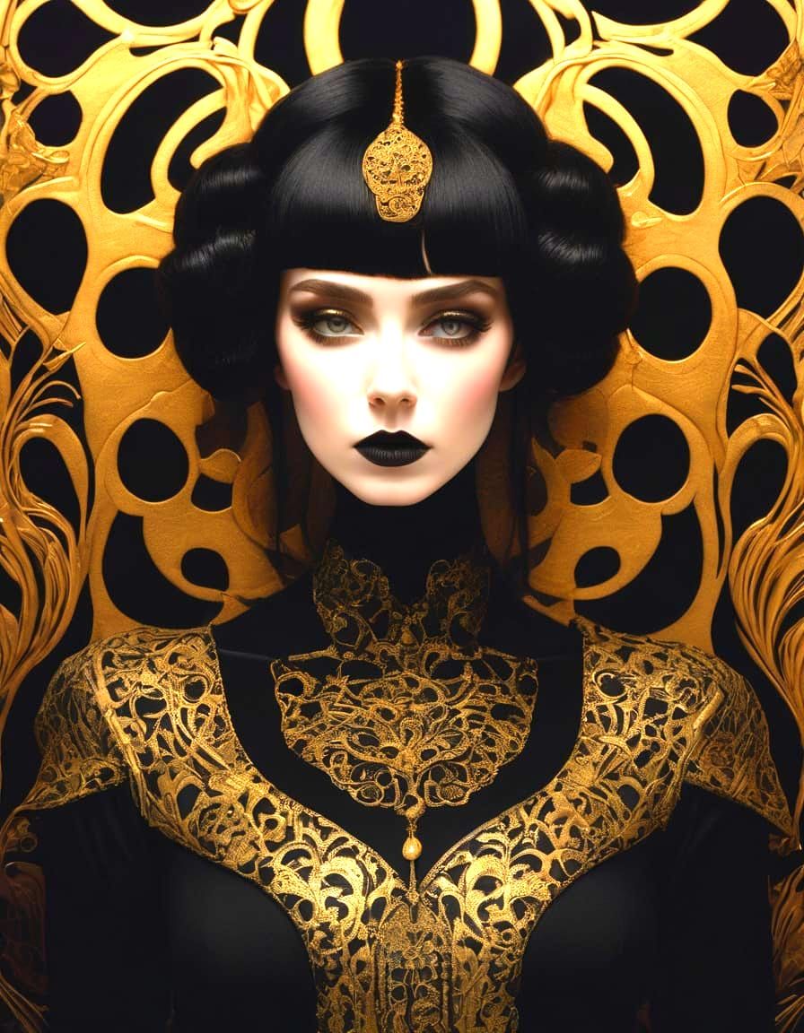 Gilded Portrait of a Mysterious Woman in Dark Luxury