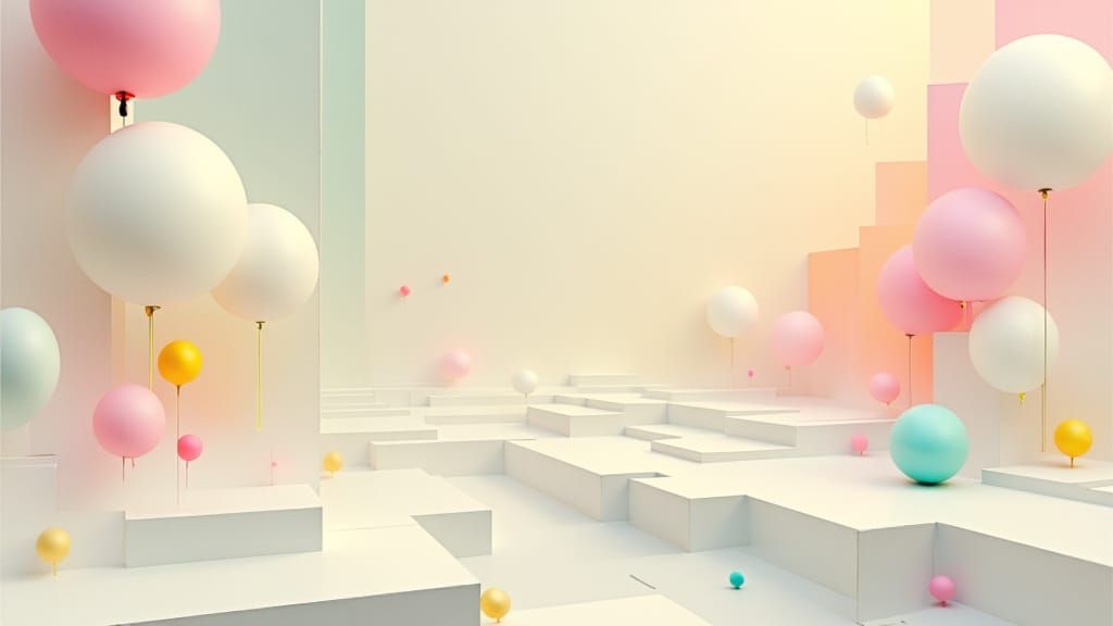 White Cream Maze Room With Pastel Balloons