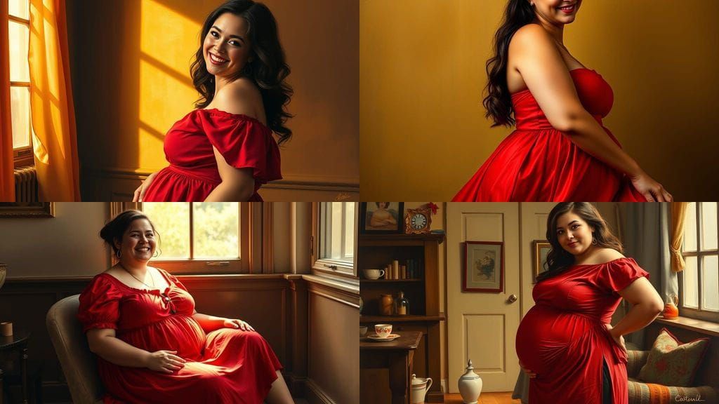 A Body Positive Woman in a Red Dress, in the Style of Johann...