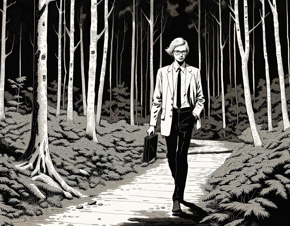Blonde Reporter in Dark Forest, Comic Art