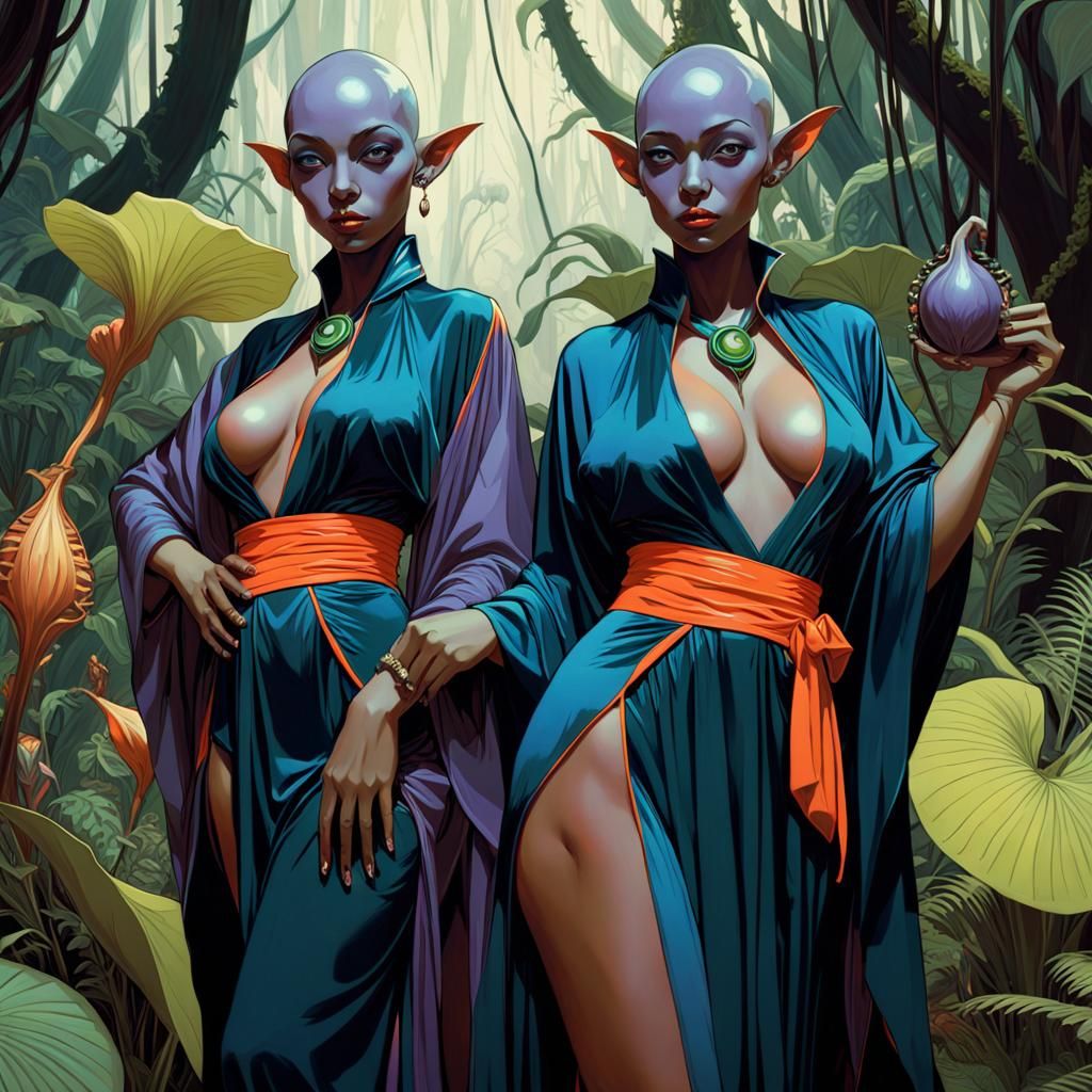 Luminescent Goblin Warlocks in Carnivorous Rainforest Portra...