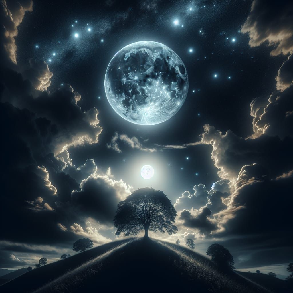 Ethereal Supermoon Illuminates Lone Tree: HDR Photography
