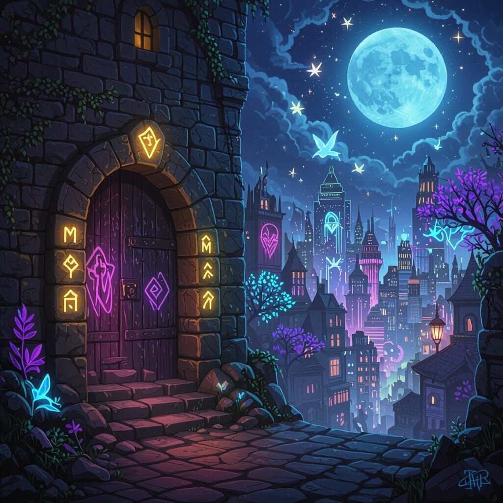 Mysterious Portal to a Futuristic City in Graffiti Art