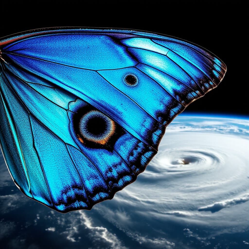 Butterfly Wing Merged with Space Hurricane, Double Exposure