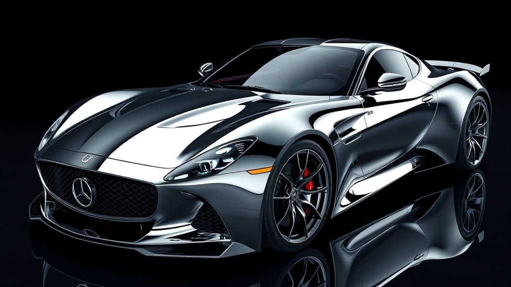 Sleek Hyperchromed American Supercar in Metallic Liquid Chro...