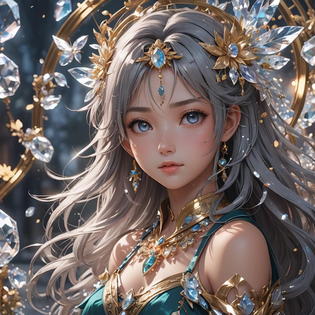 Anime Crystal Art in 3D, Detailed 8K Resolution