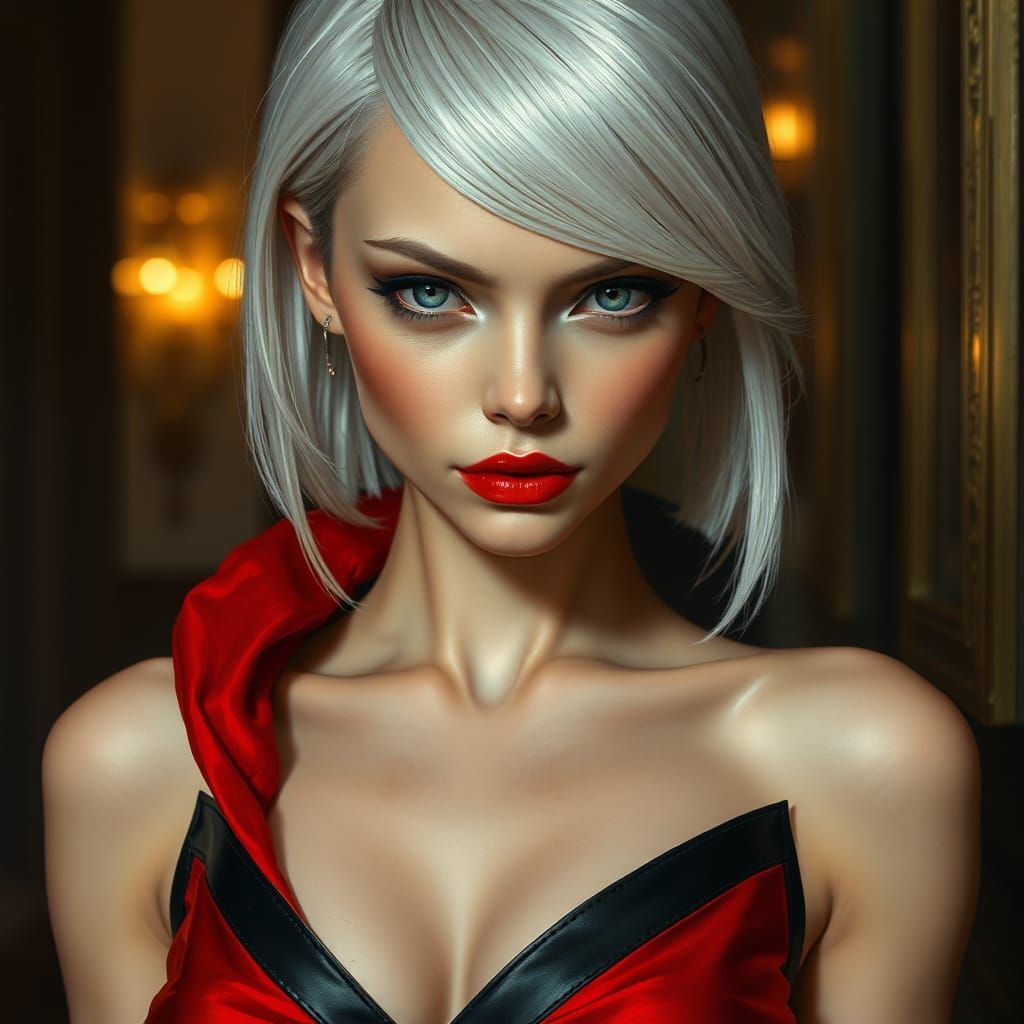 Icy Woman in Red Dress, as Matte Painting