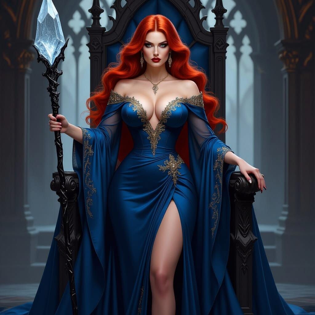 Voluptuous Queen Seraphina in Gothic Throne Room