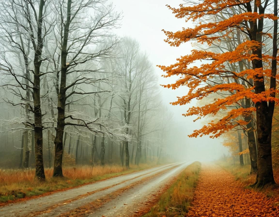 Autumn Leaves Fall in First Frost, Watercolor Style