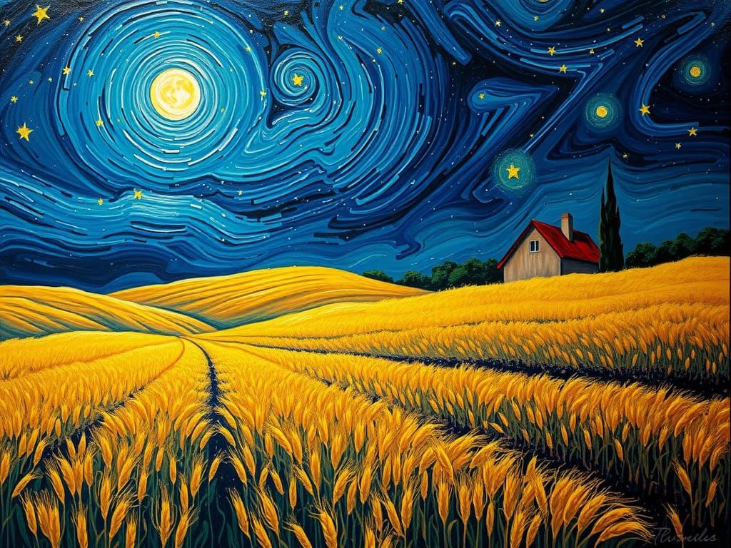 Vibrant Night Landscape in Postimpressionist Style