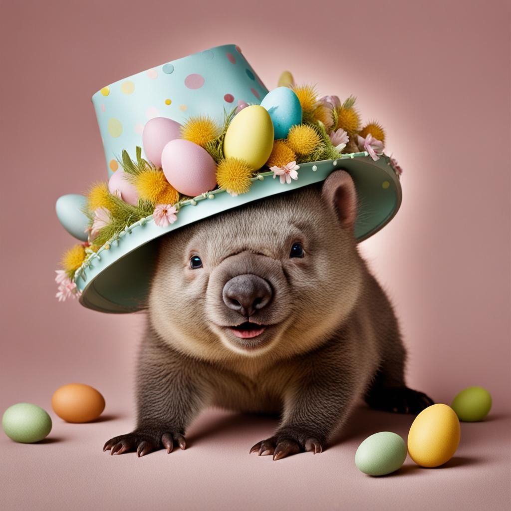 Baby Wombat in Easter Bonnet: Professional Portrait