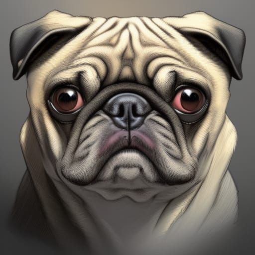Hyperdetailed Pug Portrait in Art Nouveau Style