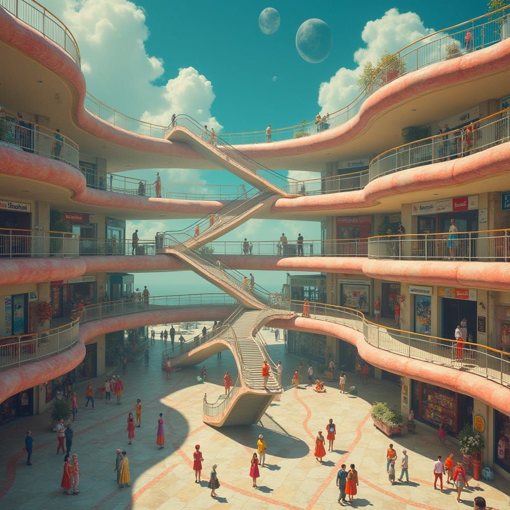 Surreal Shopping Mall Dreamscape in Vibrant Hyper-Realistic ...
