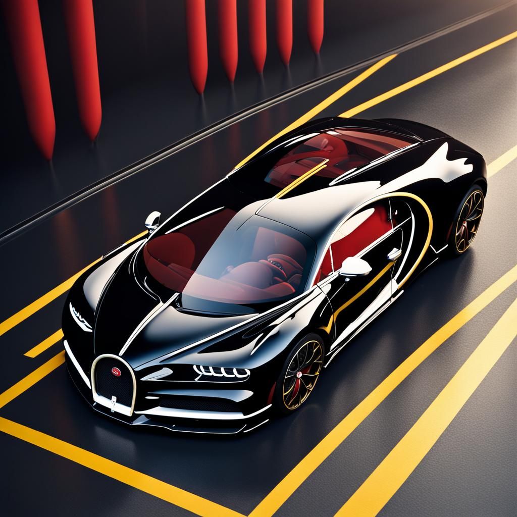 Bugatti Chiron in Noir, Rouge et Jaune