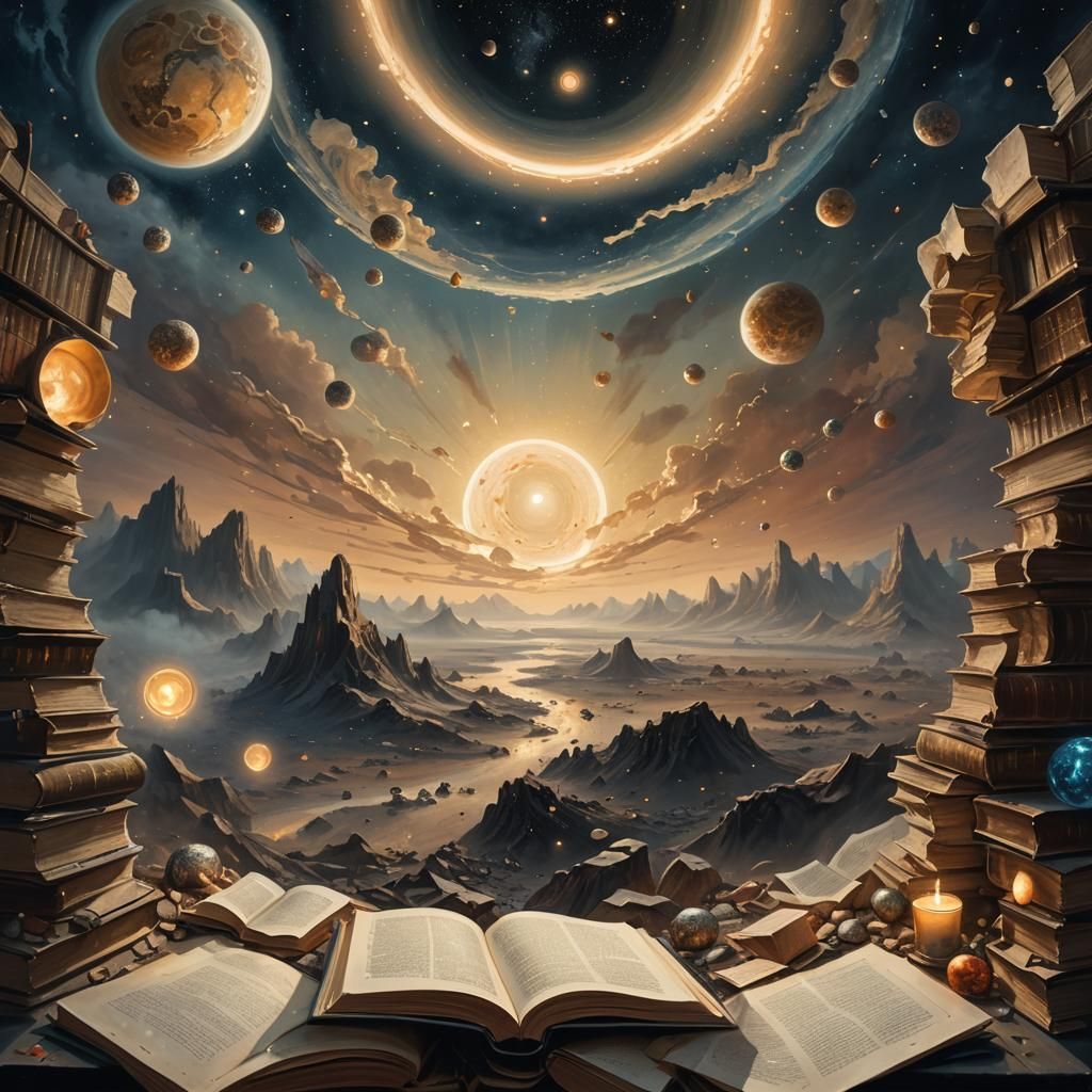 Surreal Planet Surrounded by Asteroids in Oil Painting Style