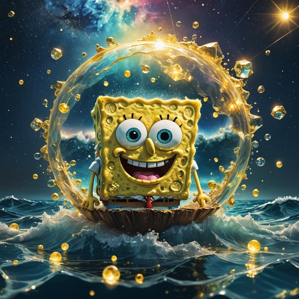 Spongebob in Nebula Night Ocean, Digital Illustration