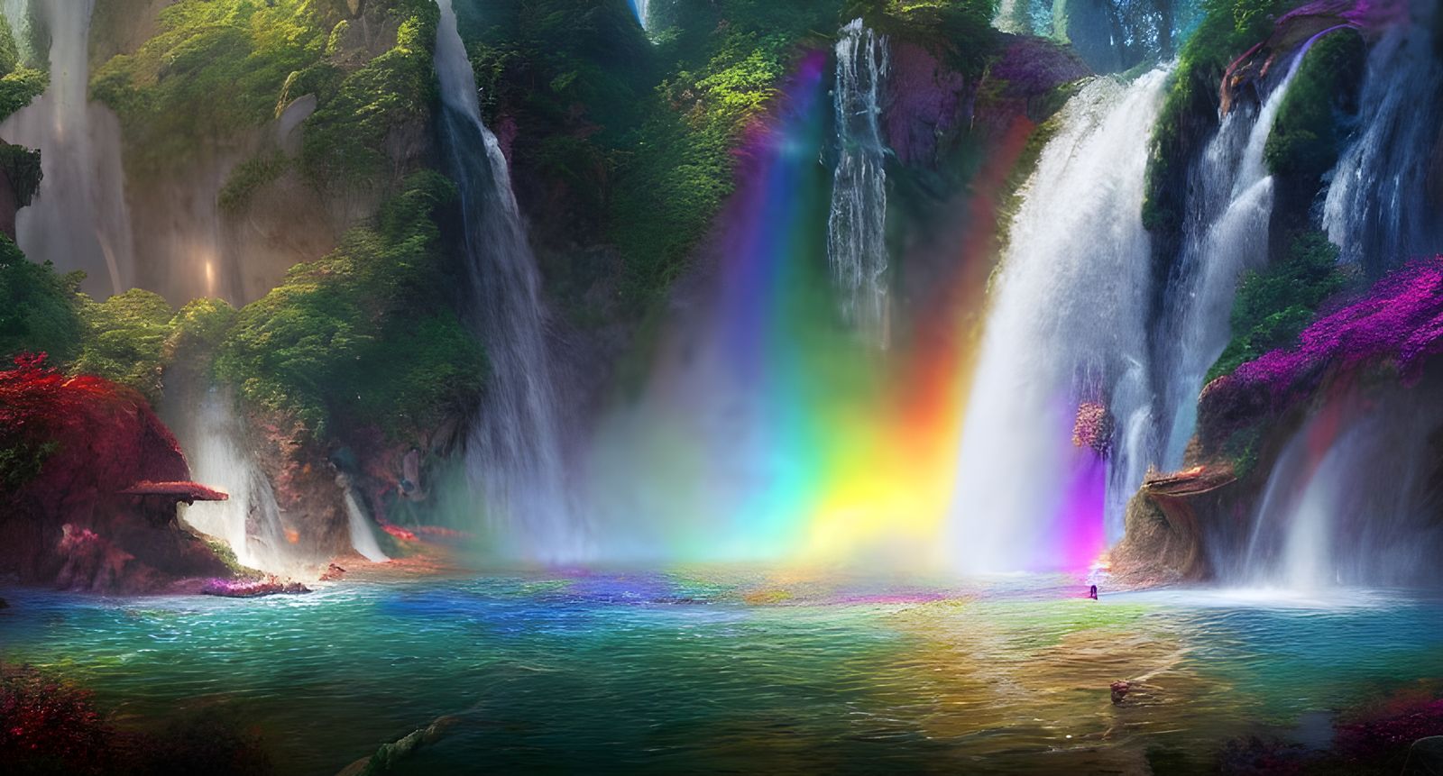 Rainbow Waterfall: Hyperdetailed Digital Art